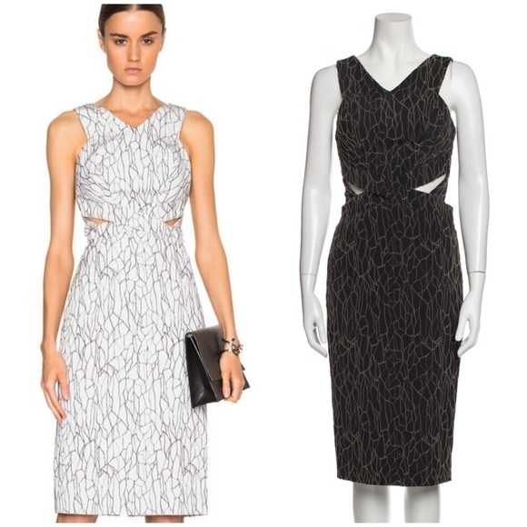 Jonathan Simkhai Black Caviar Side Cutout Midi Pencil Dress Cocktail Party Sz 0 - Picture 1 of 13